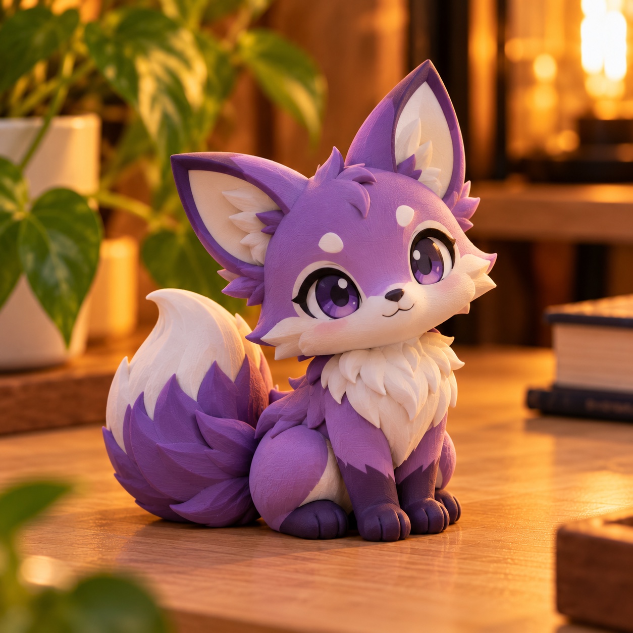 Raposa chibi roxa impressa em 3D